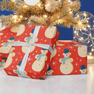 Papier Cadeau Vintage Retro Noël Snowman Rouge