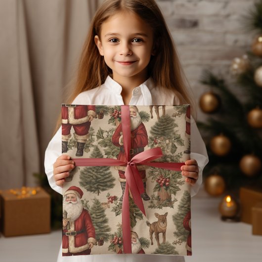 Papier Cadeau Vintage Retro Père Noël