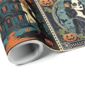 Papier Cadeau Vintage Retro Pumpkin Witch Halloween Pattern (Coin rond)
