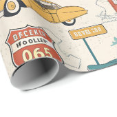 Papier Cadeau Vintage Road Trip Pattern (1) (Coin rond)