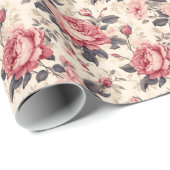 Papier Cadeau Vintage Romantic Dusty Rose Floral (Coin rond)
