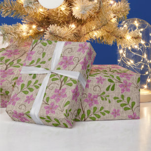 Papier Cadeau Vintage rose floral Burlap Noël