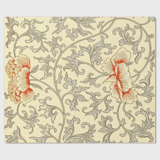 Papier Cadeau Vintage rose gris botanique (Plat)