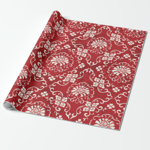 Papier Cadeau Vintage rouge chinois Arrière - plan Botanique Cr