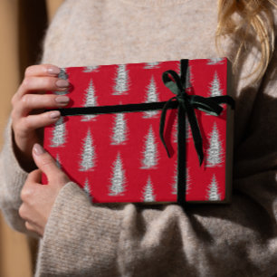 Papier Cadeau Vintage rouge minimaliste épicéa joyeux noël
