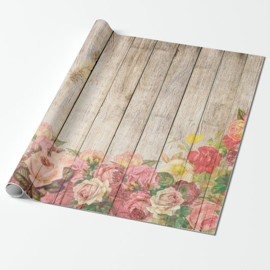Papier Cadeau Vintage Russe Romantique Rose Bois (Déroulé)