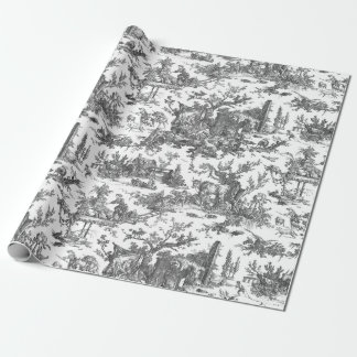 Papier Cadeau Vintage Rustique Ferme Français Toile-Noir & Blanc