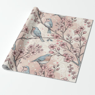 Papier Cadeau Vintage Sakura Cerry Blossom & Bird Aesthétiquemen