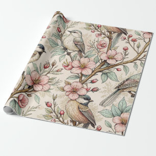 Papier Cadeau Vintage Sakura Cerry Blossom & Bird Aesthétiquemen
