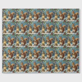 Papier Cadeau Vintage Squirrel with Christmas Lantern Winter (Plat)