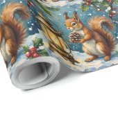 Papier Cadeau Vintage Squirrel with Christmas Lantern Winter (Coin rond)