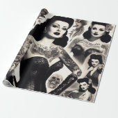 Papier Cadeau Vintage Tattooed Goth Woman Collage (Déroulé)