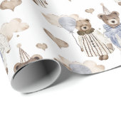 Papier Cadeau Vintage tenue robe ours fête d'anniversaire (Coin rond)