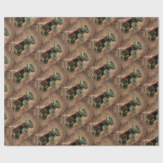 Papier Cadeau Vintage tracteur rouge Grange rustique (Plat)