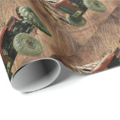 Papier Cadeau Vintage tracteur rouge Grange rustique (Coin rond)