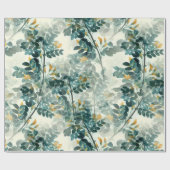 Papier Cadeau Vintage Turquoise feuillage vert Feuilles Élégant (Plat)