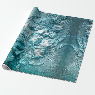 Papier Cadeau Vintage Turquoise Motif Floral Motif Parties scint