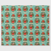 Papier Cadeau Vintage Vacances Cheval En Turquoise (Plat)