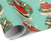 Papier Cadeau Vintage Vacances Cheval En Turquoise (Coin rond)