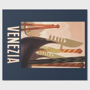 Papier Cadeau Vintage Venezia Italie Voyage Art Venise Gondole