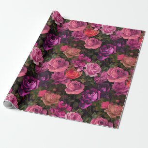 Papier Cadeau Vintage Victorian violet Rose Motif sur noir