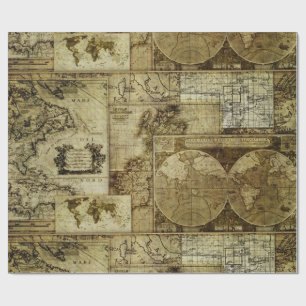 Papier Cadeau Vintage vieux monde Cartes Cartes Antique Cartes M