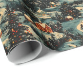 Papier Cadeau Vintage Village de Noël Motif (Coin rond)