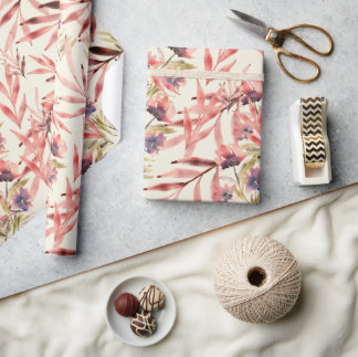 Papier Cadeau Vintage Watercolor Flowers and Leaves