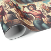 Papier Cadeau Vintage Western Cowgirl (Coin rond)