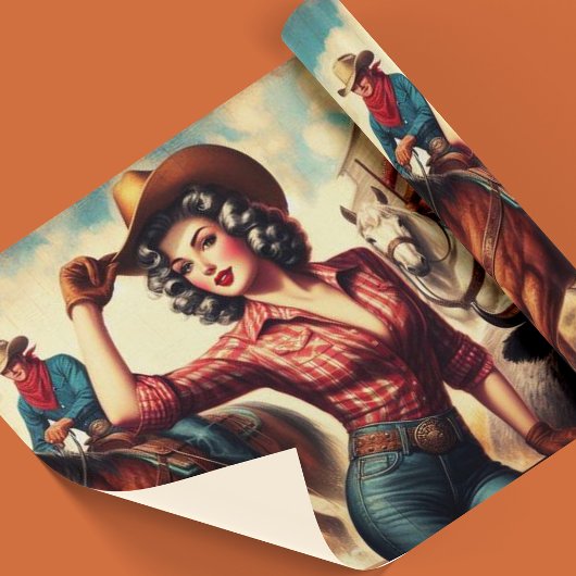 Papier Cadeau Vintage Western Cowgirl