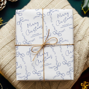 Papier Cadeau Vintage Whimsical Bows Nom de famille Blue Festive