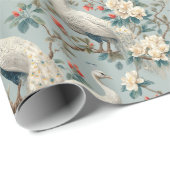 Papier Cadeau Vintage White Peacock & Floral Chinoiserie (Coin rond)
