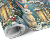 Papier Cadeau Vintage White Rabbit with Christmas Lantern (Coin rond)