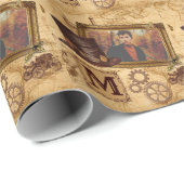 Papier Cadeau Vintage World Map Steampunk (Coin rond)