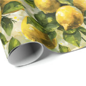 Papier Cadeau Vintages, citrons aquarelles (Coin rond)