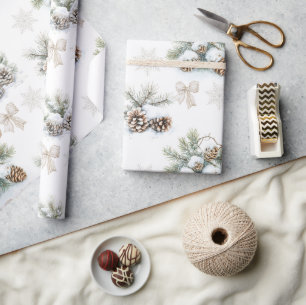 Papier Cadeau Vintages cônes de pin de Noël rustique