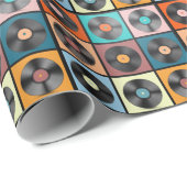Papier Cadeau Vinyl records : retro LP set. (Coin rond)