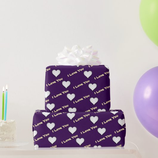 Papier Cadeau Violet avec coeur blanc (Cadeaux de fête)