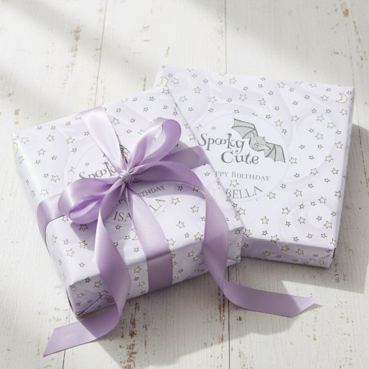 Papier Cadeau Violet Batty, Étoiles & Lunes Éffrayant mignon