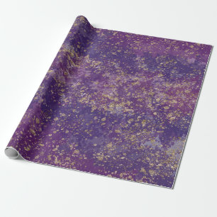 Papier Cadeau Violet et Or Éclaboussures Glam Moderne