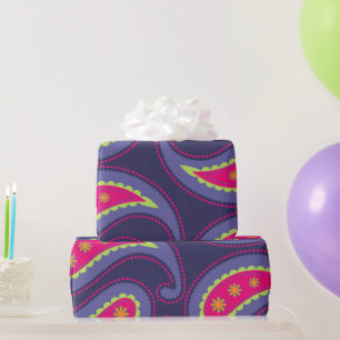 Papier Cadeau Violet et Rose Paisley