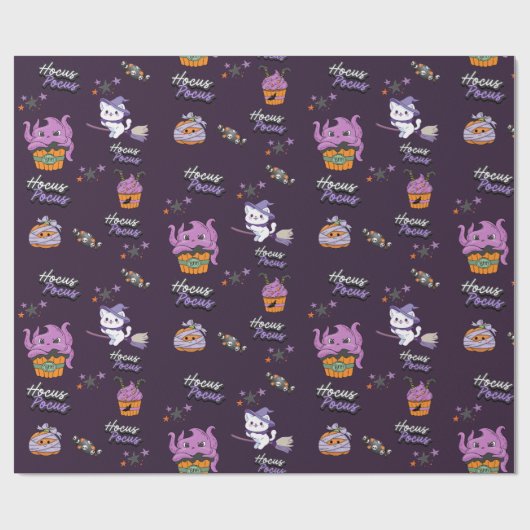 Papier Cadeau violet foncé Hocus Pocus mignon sorcière Chat Hall (Plat)