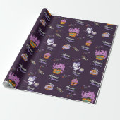 Papier Cadeau violet foncé Hocus Pocus mignon sorcière Chat Hall (Déroulé)