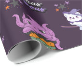 Papier Cadeau violet foncé Hocus Pocus mignon sorcière Chat Hall (Coin rond)