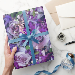 Papier Cadeau Violet Lilac Rose Fleurs Motif de jardin