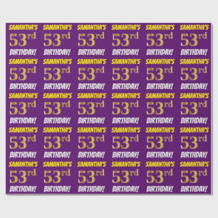 Papier Cadeau Violet, Or doré faux/simulé, "53e ANNIVERSAIRE"
