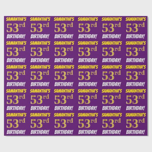 Papier Cadeau Violet, Or doré faux/simulé, "53e ANNIVERSAIRE" (Plat)