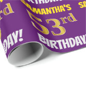 Papier Cadeau Violet, Or doré faux/simulé, "53e ANNIVERSAIRE" (Coin rond)