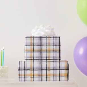 Papier Cadeau Violet Orange Noir Crème Rayures Anniversaire