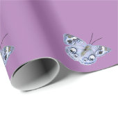 Papier cadeau violet Papillon bleu (Coin rond)